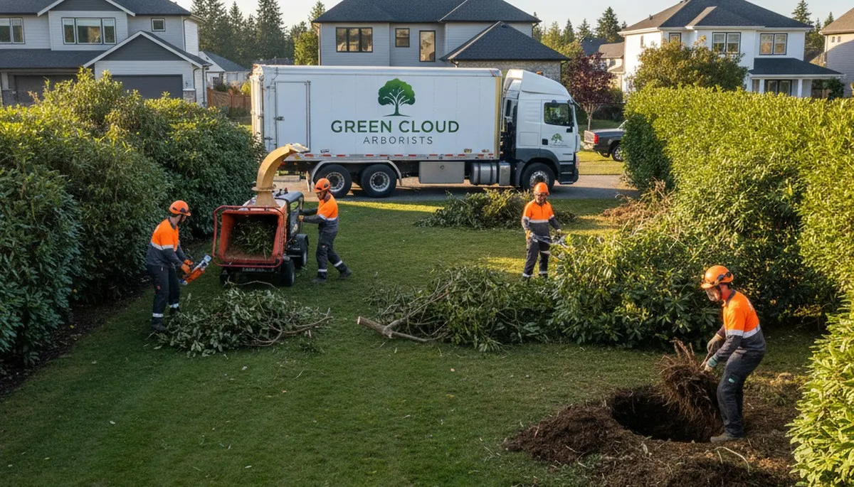 Crew performing professional shrub removal in Overland Park, KS for Chop Chop Tree service