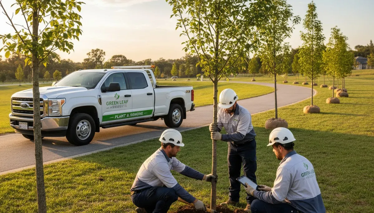 Arborists planting young trees in Overland Park KS for expert tree service and landscaping care