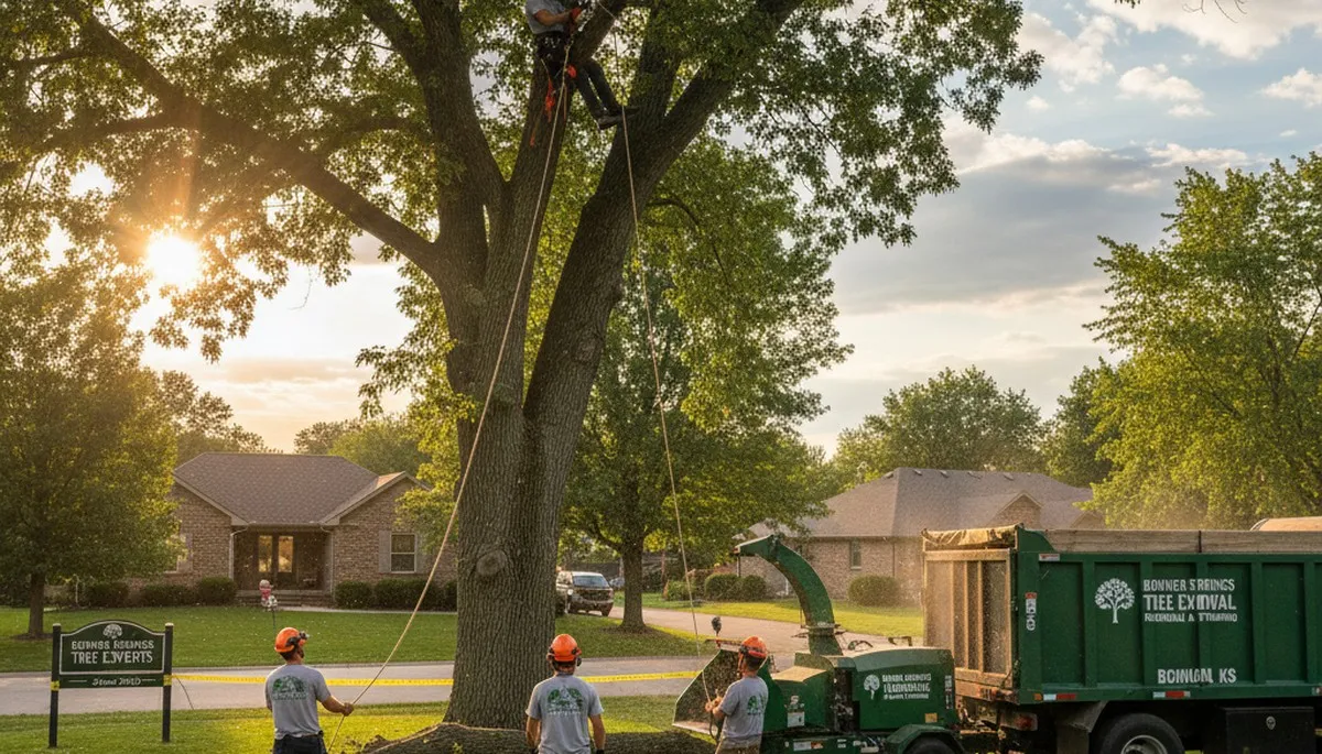 Professional tree removal service in Overland Park KS safely cutting damaged oak tree branches