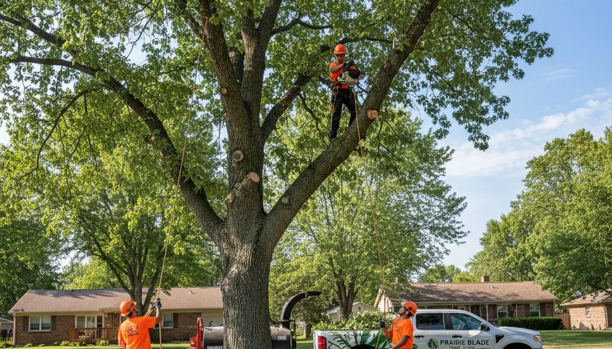 Professional tree removal service in Overland Park KS safely clearing large oak tree branches