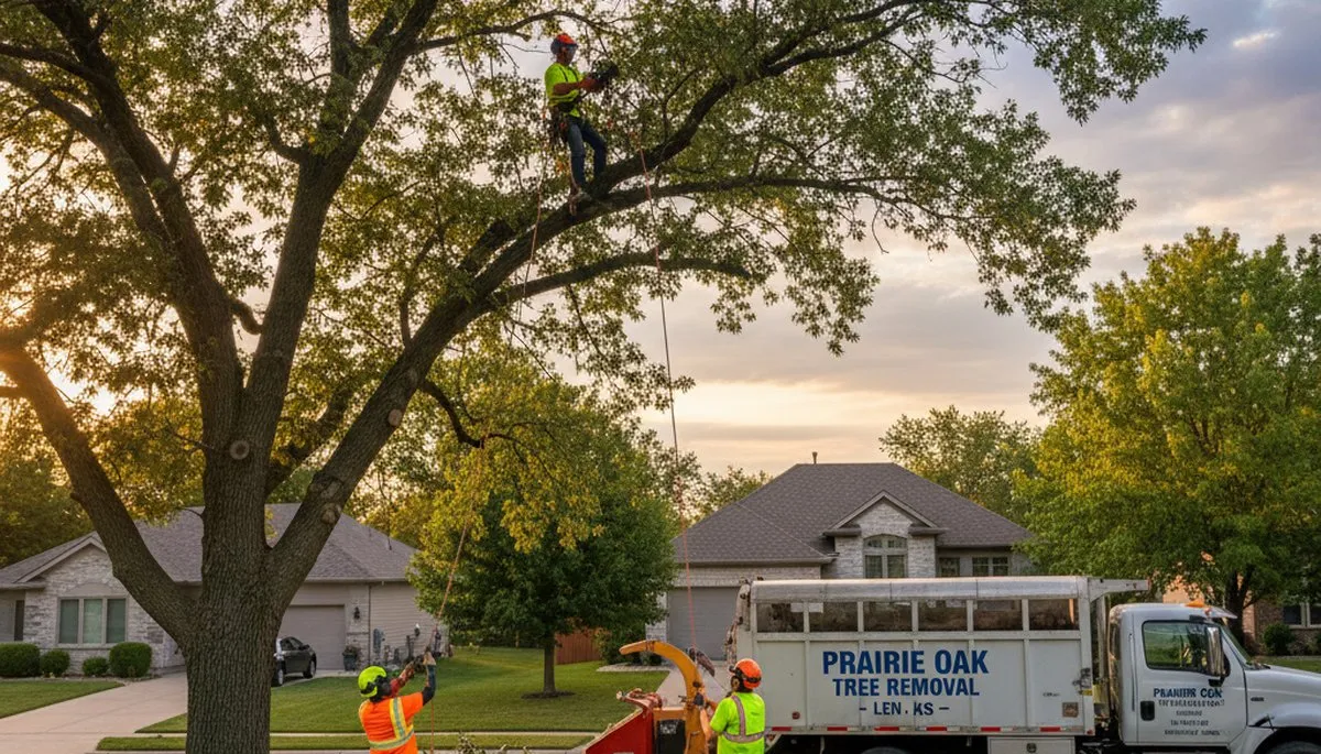Professional tree removal service in Overland Park KS safely clearing large oak tree