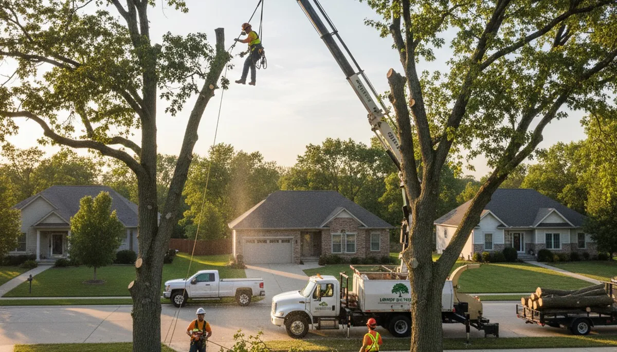 Professional tree removal service in Overland Park KS safely cutting and clearing large oak tree