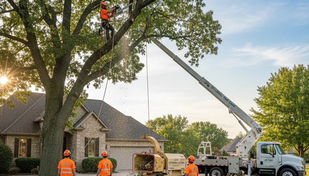 Professional tree removal service team working safely in Overland Park KS yard